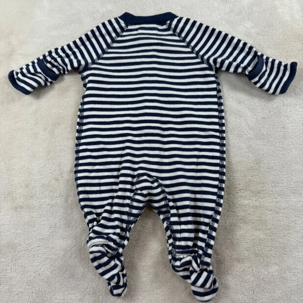 Baby Gap Navy Blue White Striped Footed Sleeper Snap Up Romper Pajamas One Piece